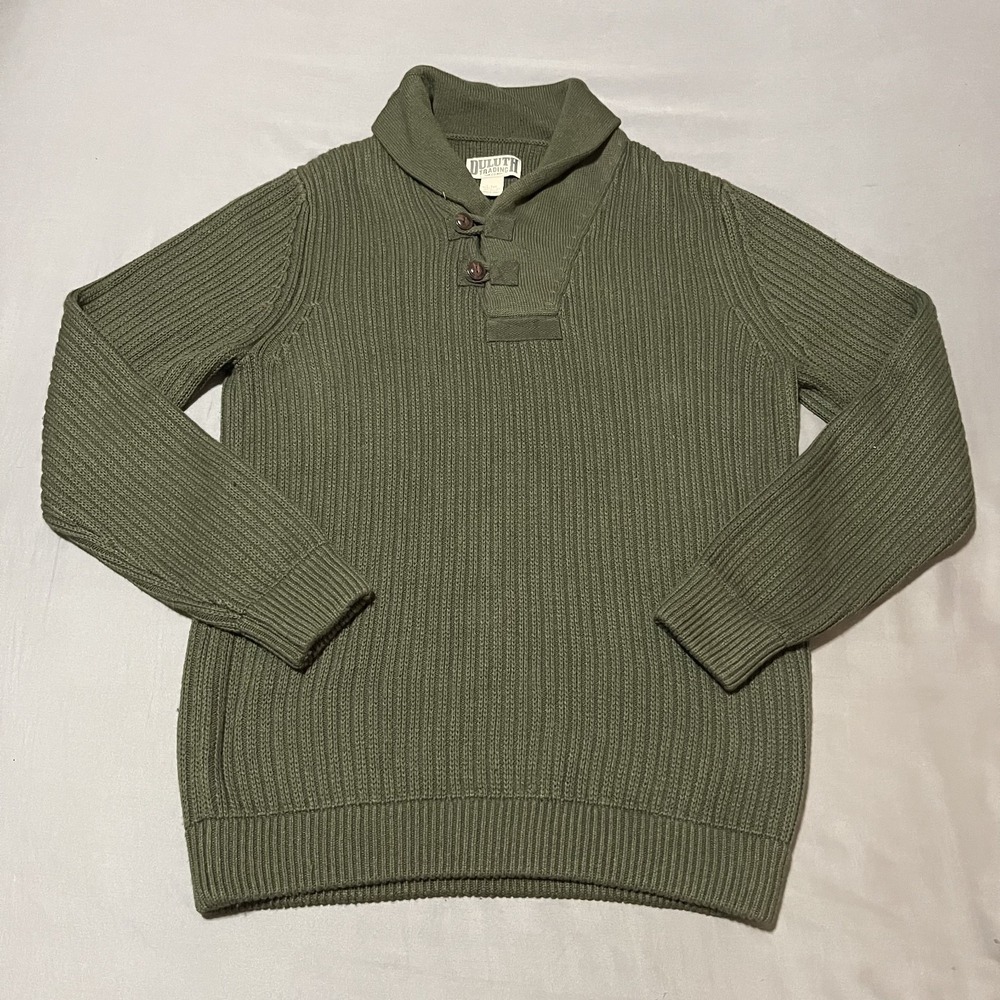Duluth Trading Co Sweater Size LT Brigadier Shawl Collar Wool Blend Olive Green
